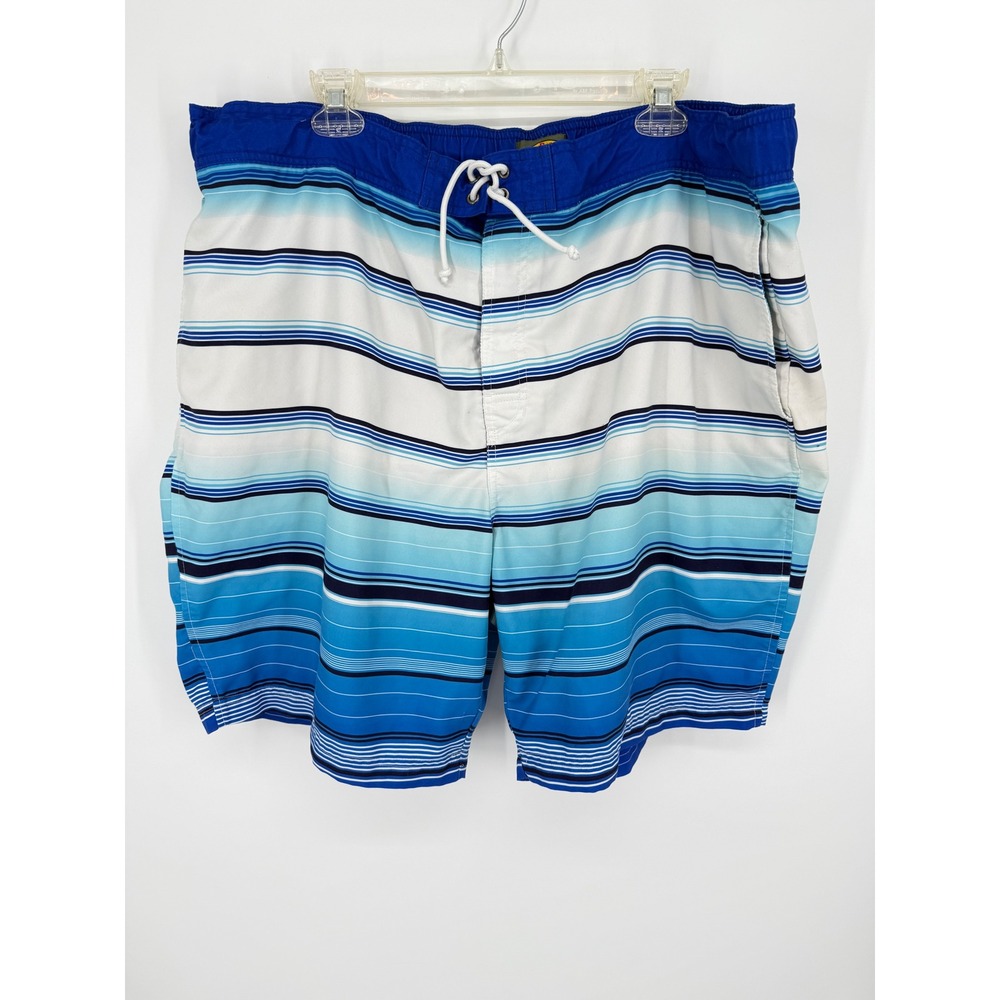 Bass‎ Pro Shops Swim Trunks Mens 2XL Blue Striped Elastic Waist Board Shorts